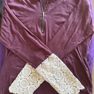 Purple Long Sleeve Top with Lace Cuffs